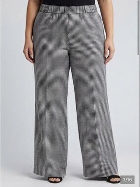 MICHEL STUDIO Black White Houndstooth Wide Leg Slacks Size 16